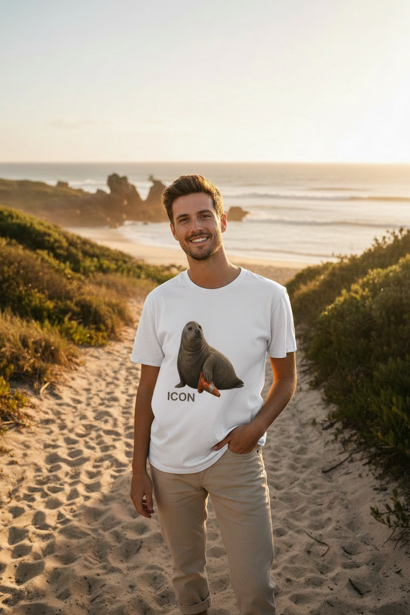 Neil the Seal Beach Lifestyle – Male Model White Tee